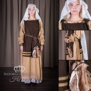 Saxon Women's Costume. Brown over Cream.
