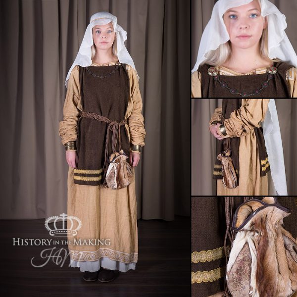 Saxon Women's Costume. Brown over Cream.