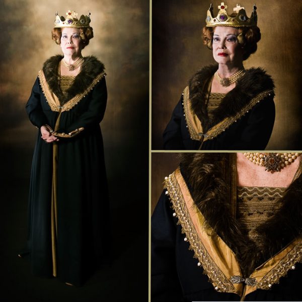 Medieval costume-Queens Costume-Blue Silk-Fur Stole