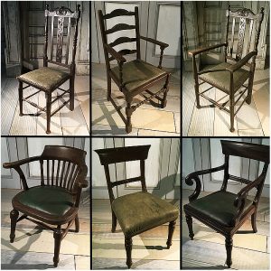 18th Century Chairs-Green Leather on Brown Frames