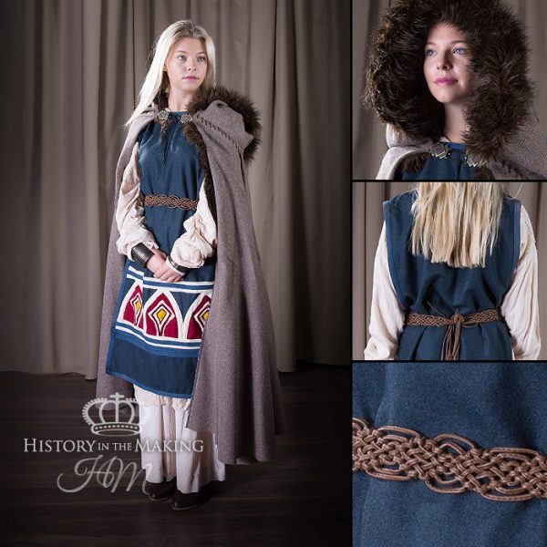 Viking Women's costume- Winter clothing-Fur trimmed cloak