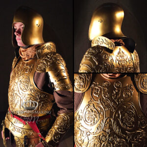 Italian Gold Embossed Armour-Barbute Helmet-PU