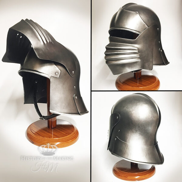 15C-German Sallet with Bellows Visor- Steel Finish- Polyurethane Construction