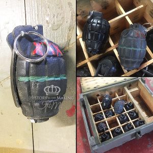 British Mills Bomb or Number 5 Hand Grenade- Hard Rubber Replica- removable pins and spoon