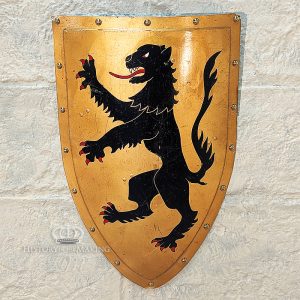 Medieval Heater Shield- Black Rampant lion on Gold