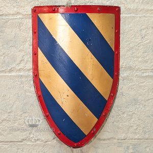 Medieval Heater Shield-Blue and Gold Bands with Red border