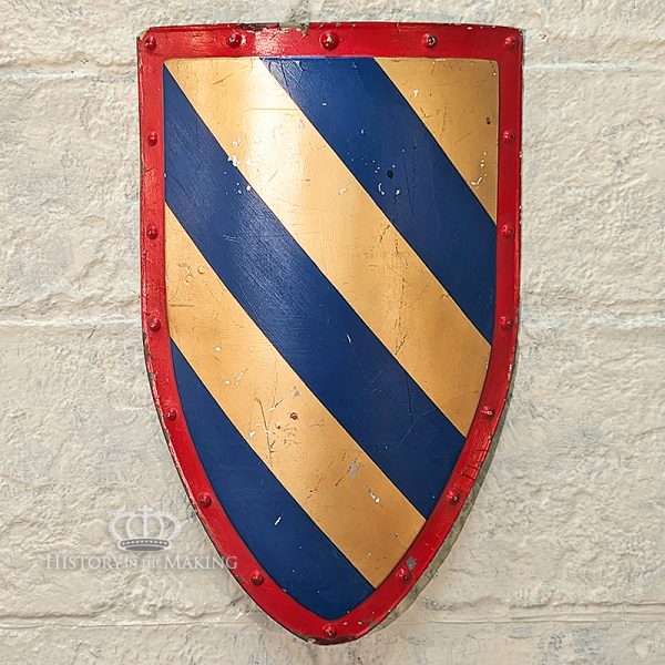 Medieval Heater Shield-Blue and Gold Bands with Red border