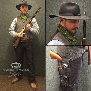 Cowboy in Grey and Black Costume-With Carbine and Pistol
