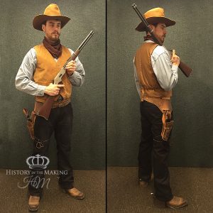 American Cowboy in Tan coloured Working Clothes Costume- with Carbine and Pistol