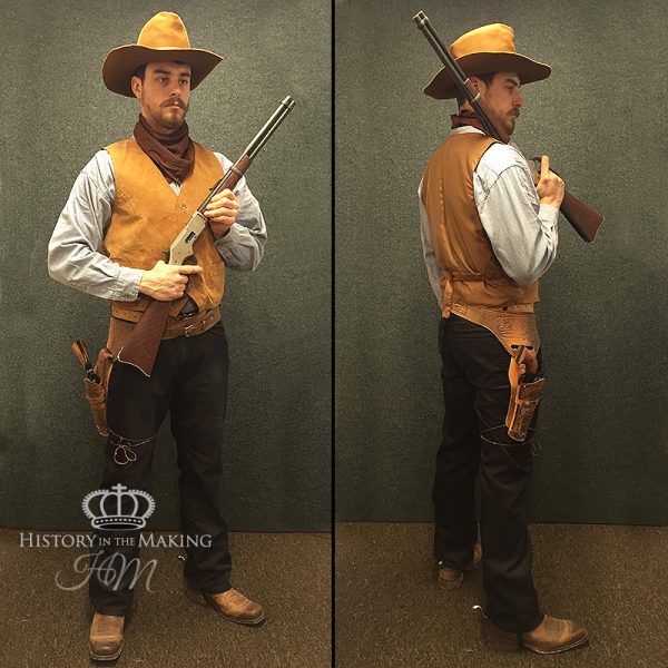 American Cowboy in Tan coloured Working Clothes Costume- with Carbine and Pistol