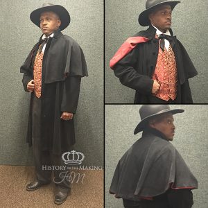 Black Melton Wool Greatcoat with Half Cape
