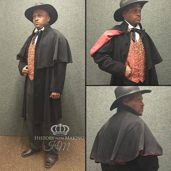 Black Melton Wool Greatcoat with Half Cape