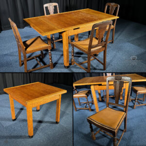Antique Oak Dining Table with 4 Art Deco Chairs